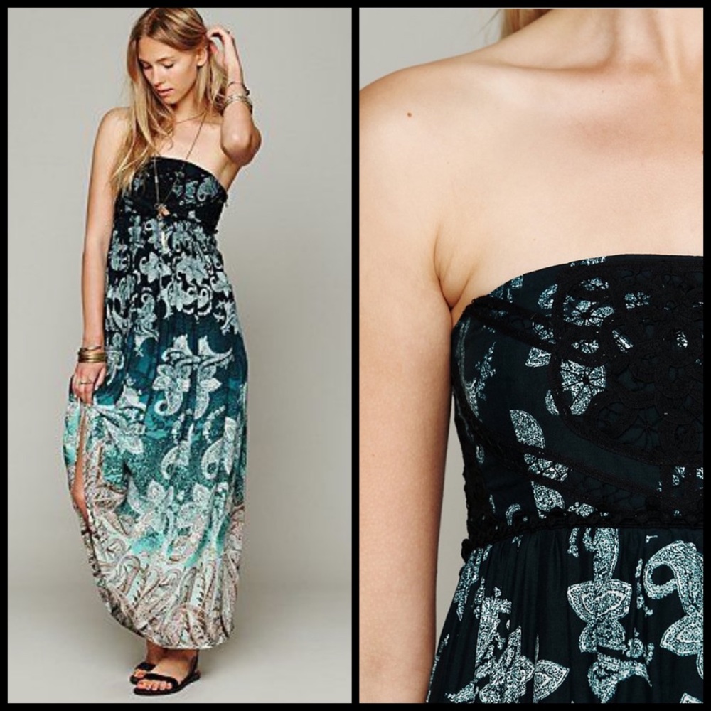 Free People Sekayi Teal Ombré Maxi Summer Dress XS